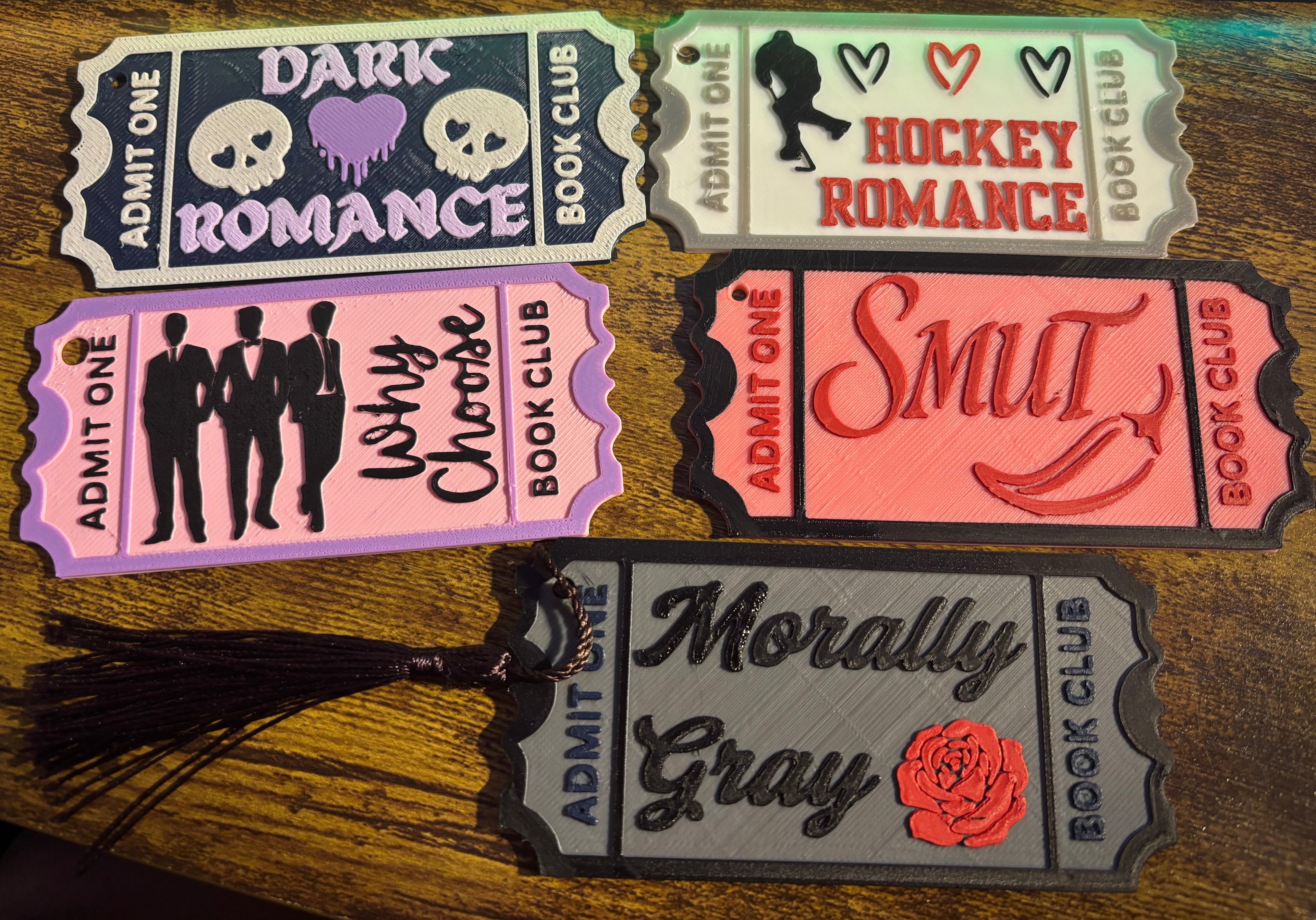Book Trope Bookmarks 3D Printed Ticket Style